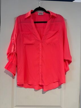 Express Bright Coral Button-Down Shirt
